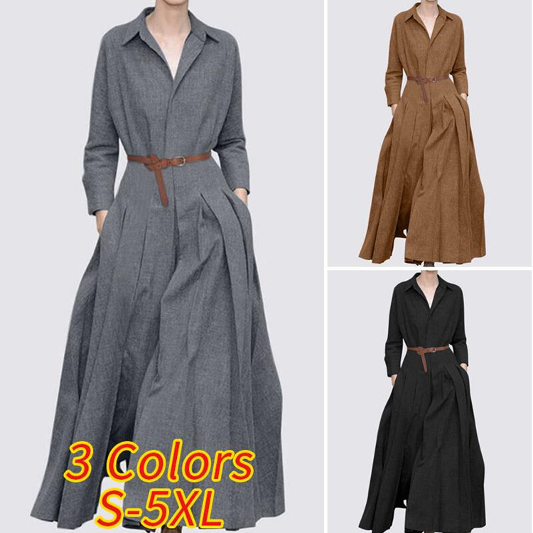 Super fashionable leisure solid color belt women's dress