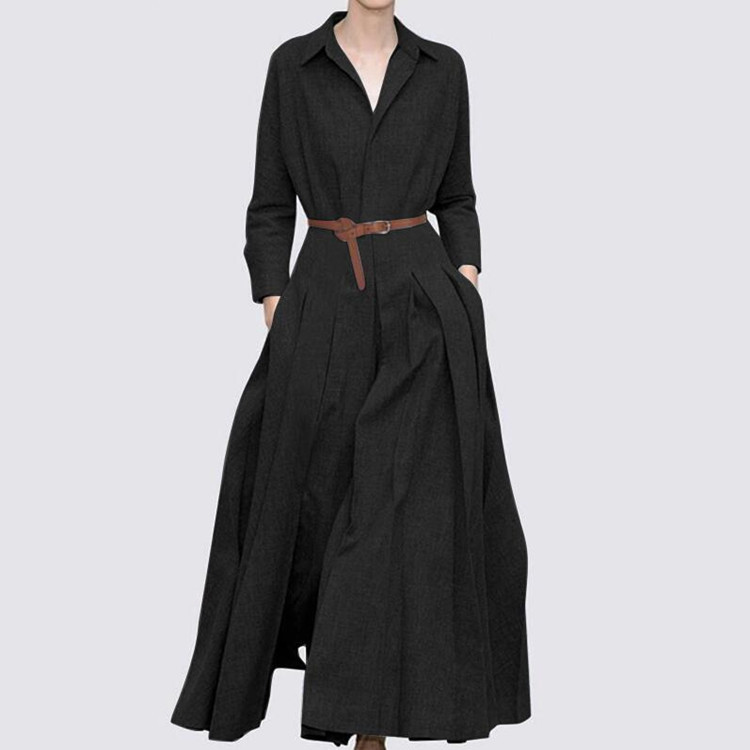 Super fashionable leisure solid color belt women's dress