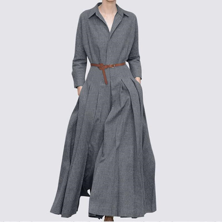 Super fashionable leisure solid color belt women's dress