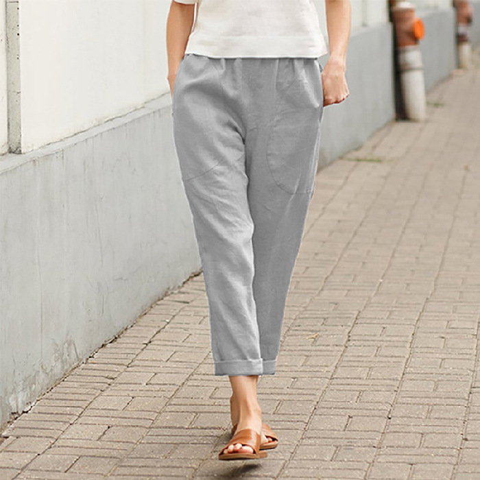 Comfortable cotton and linen trousers with large pockets