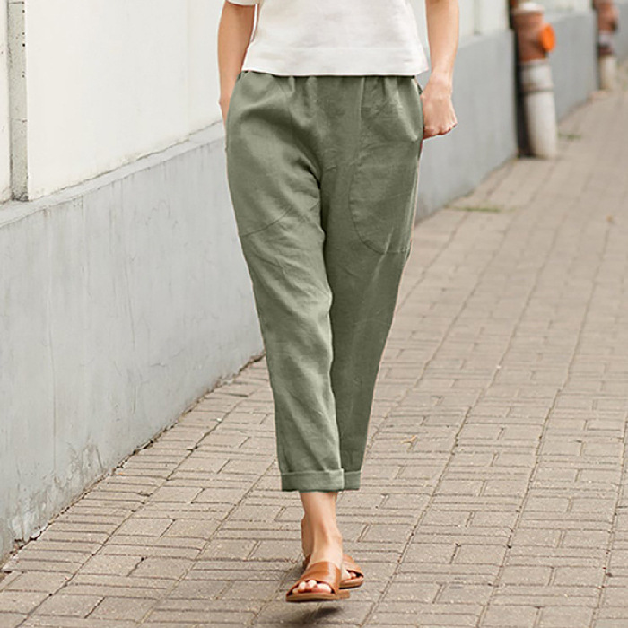 Comfortable cotton and linen trousers with large pockets