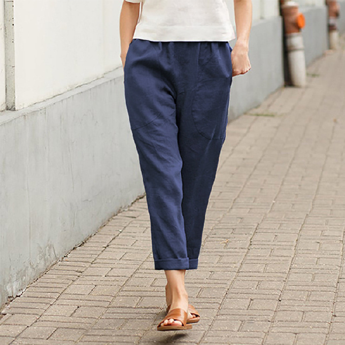 Comfortable cotton and linen trousers with large pockets