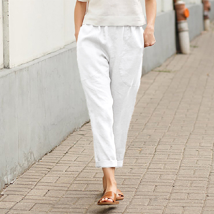 Comfortable cotton and linen trousers with large pockets