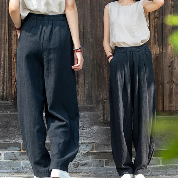 All-match Japanese loose cotton linen trousers