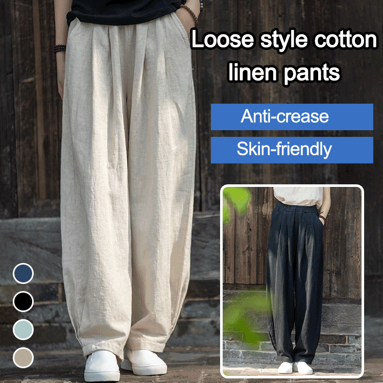 All-match Japanese loose cotton linen trousers