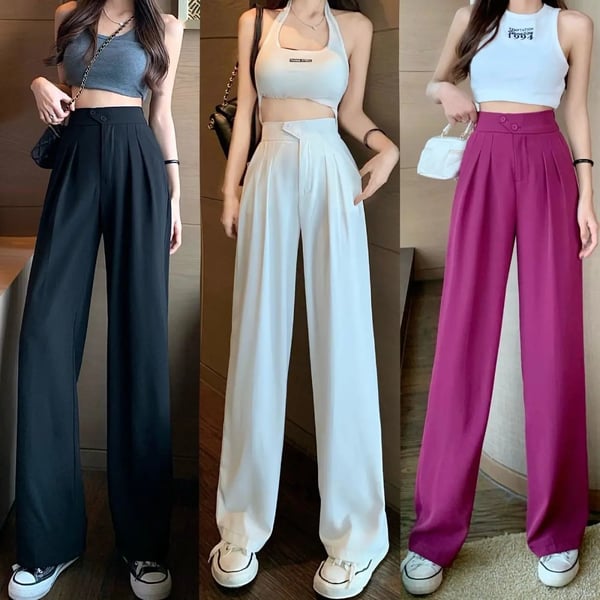 Figure-flattering versatile high-waisted wide leg trousers