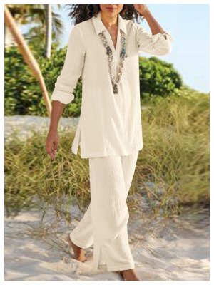 Cotton linen casual long sleeve loose suit