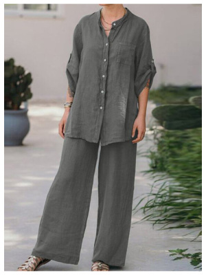 Two pieces of casual ventilation solid color cotton and linen