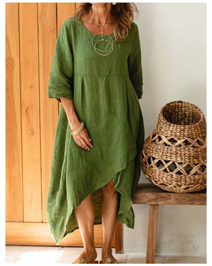 Breathable Cotton Leprosy Loose Solid Color Dress