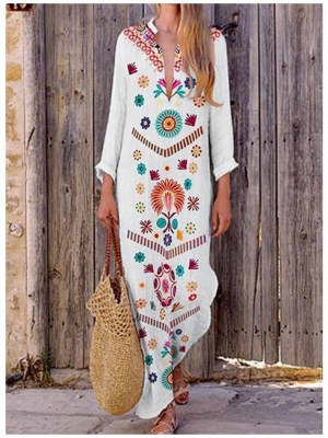 Long Ethnic Print Loose Dress