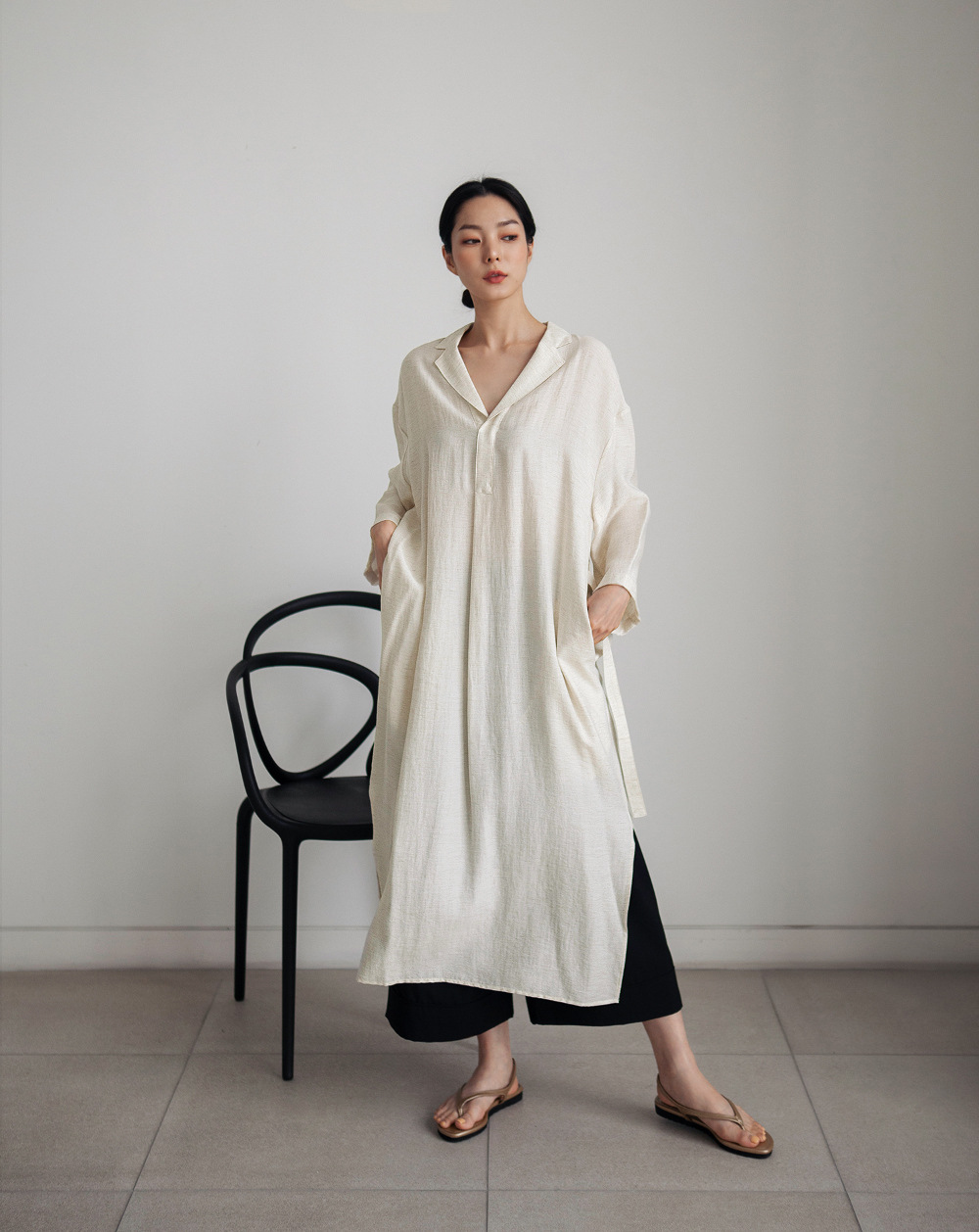 Japanese style simple cotton linen solid color dress