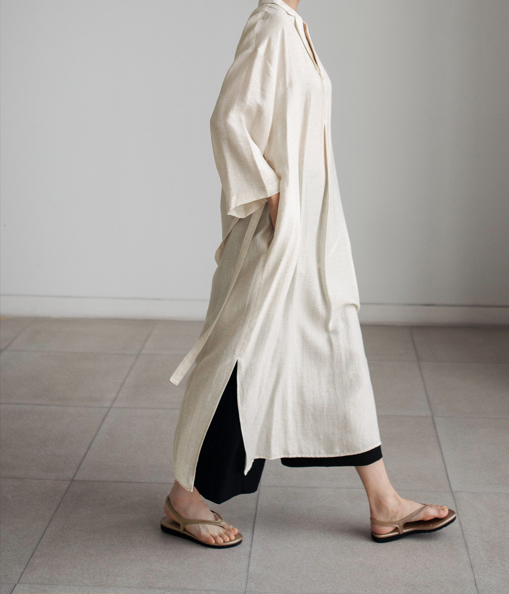 Japanese style simple cotton linen solid color dress