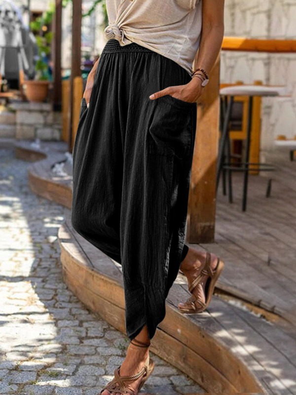 Casual wide -leg cotton and linen loose pants