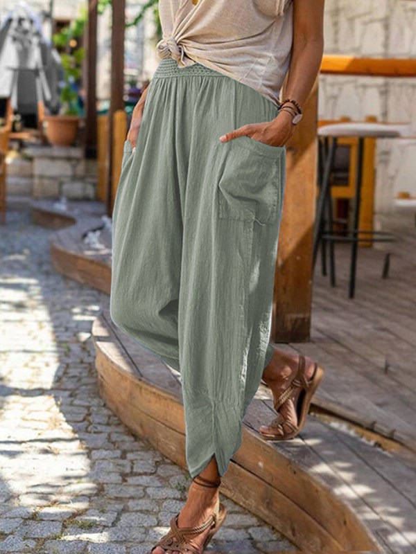 Casual wide -leg cotton and linen loose pants