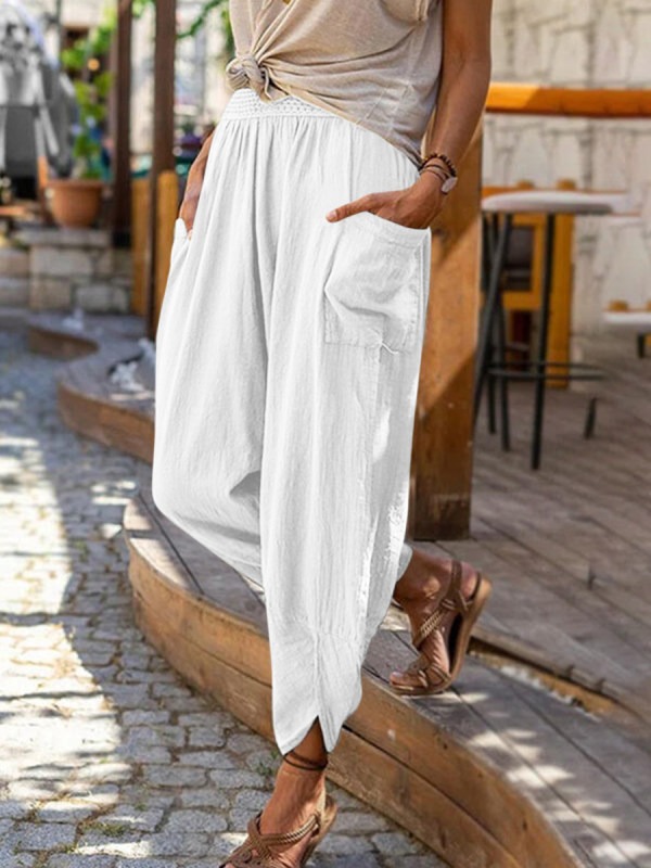 Casual wide -leg cotton and linen loose pants