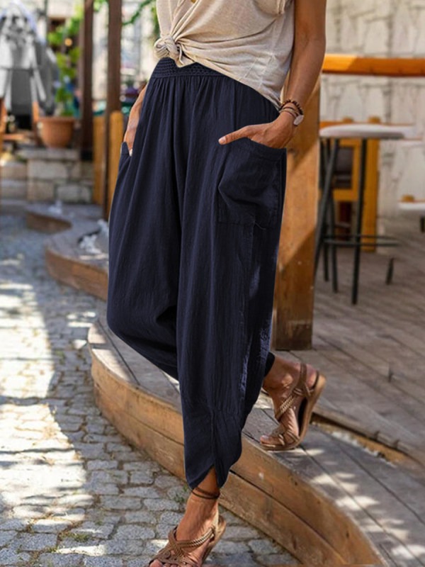 Casual wide -leg cotton and linen loose pants