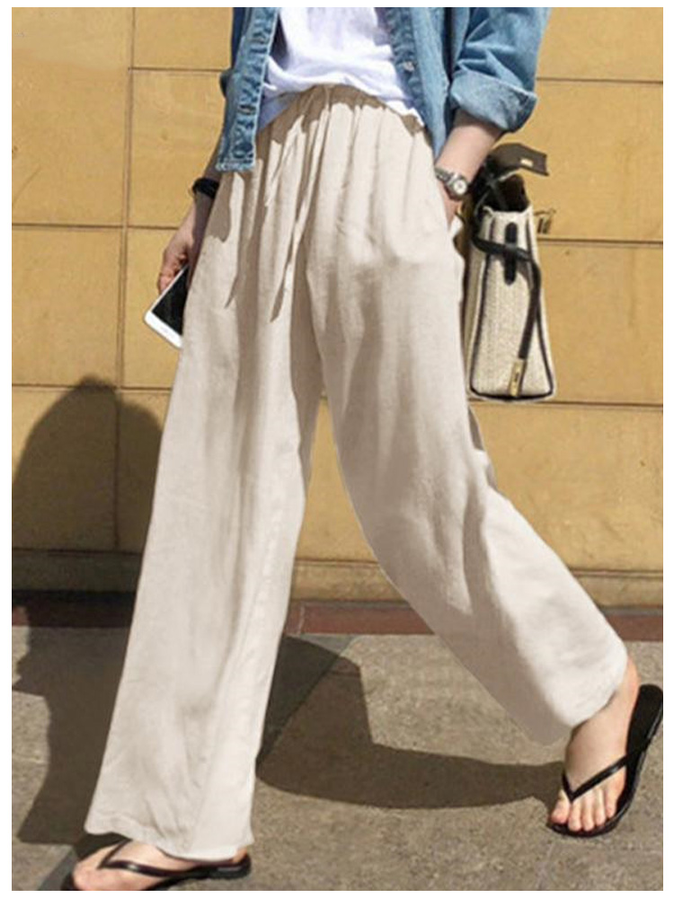 Linen Simple Elastic Waist Trousers