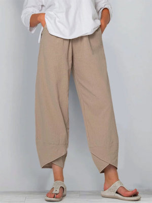 Solid Color Cotton Linen Straight Leg Pants