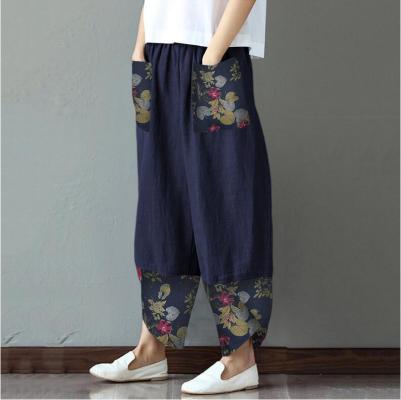 Wide-leg pants in printed cotton and linen