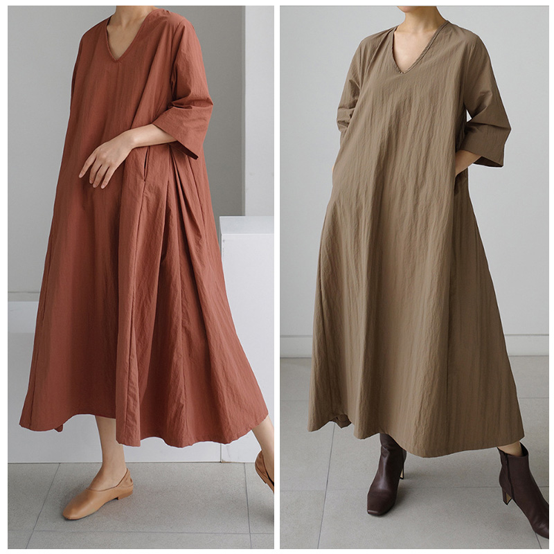 plus size slim cotton linen  dress