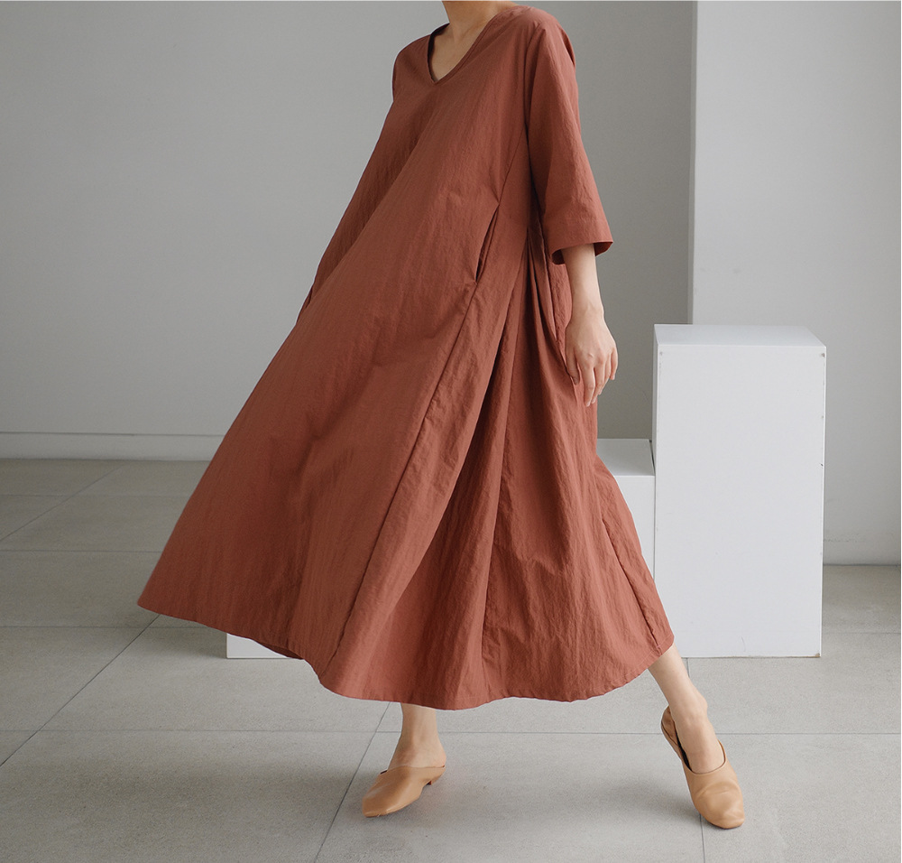 plus size slim cotton linen  dress