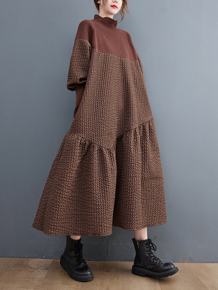 2023 Autumn New Loose Fashion High Neck Sweater Splicing Jacquard Dresses