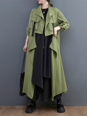 2023 Autumn New Solid Colour Unbuttoned Trench Coat