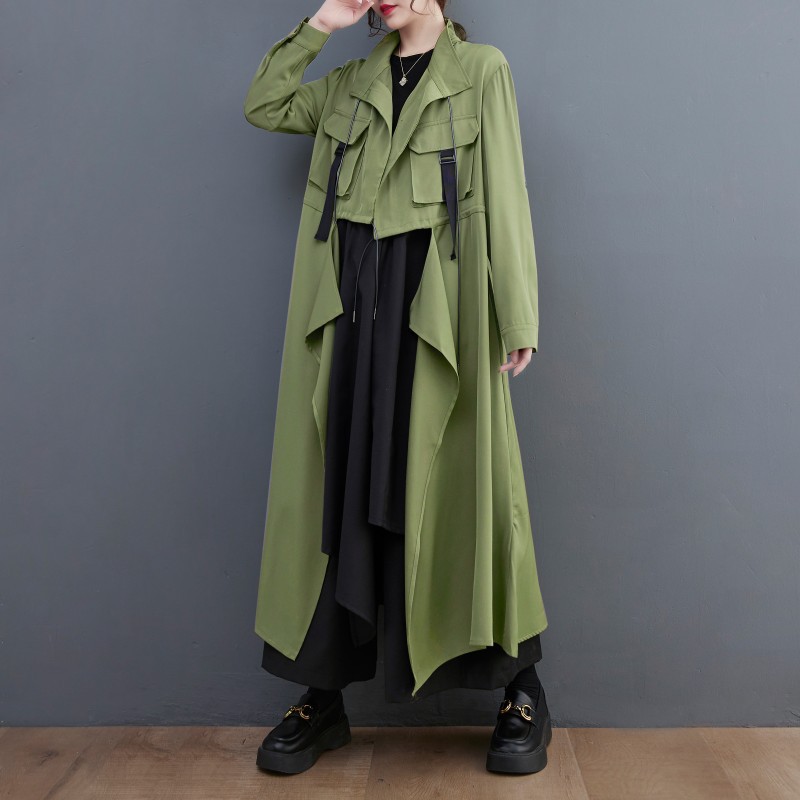 2023 Autumn New Solid Colour Unbuttoned Trench Coat