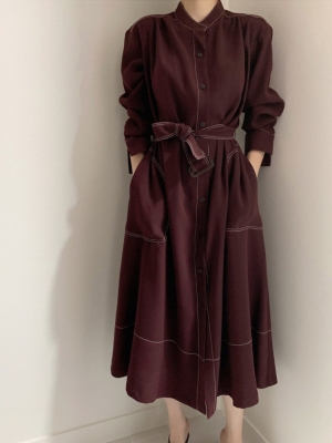 Elegant Standing Collar Buttoned Trench Dress