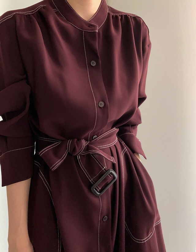 Elegant Standing Collar Buttoned Trench Dress