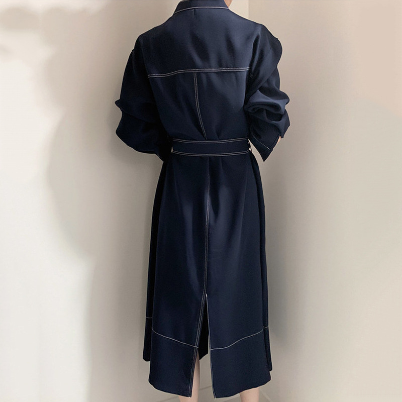 Elegant Standing Collar Buttoned Trench Dress
