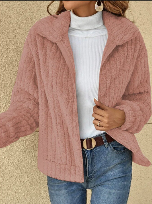 Plush cardigan lapel collar cropped coat