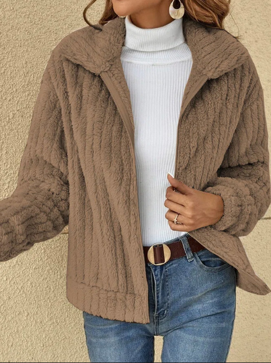 Plush cardigan lapel collar cropped coat