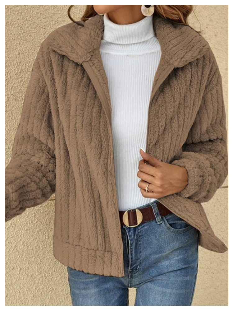 Plush cardigan lapel collar cropped coat