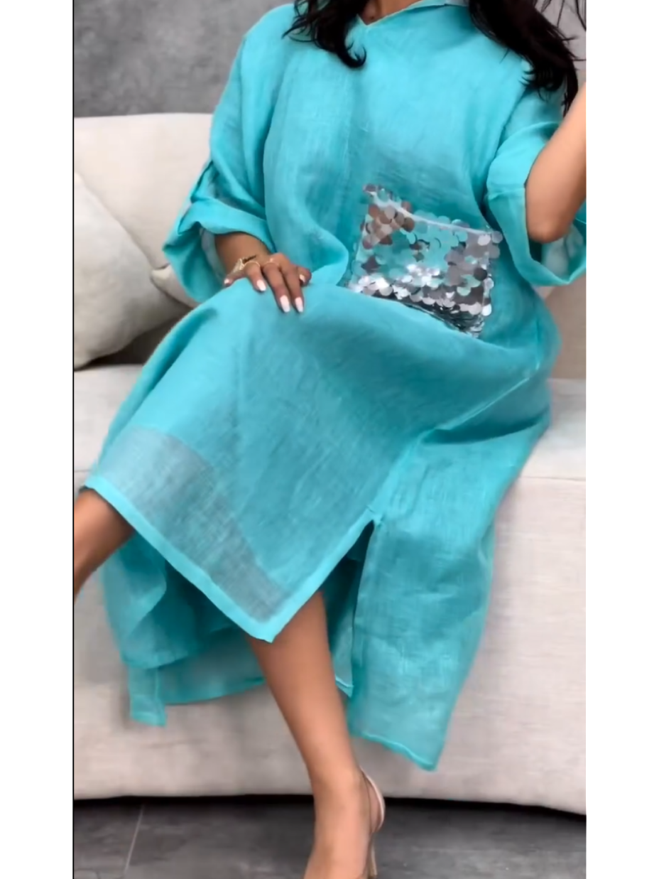 Women's Cotton Linen Sequin Pocket Dress