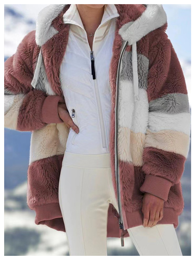 Warm plush hooded loose coat