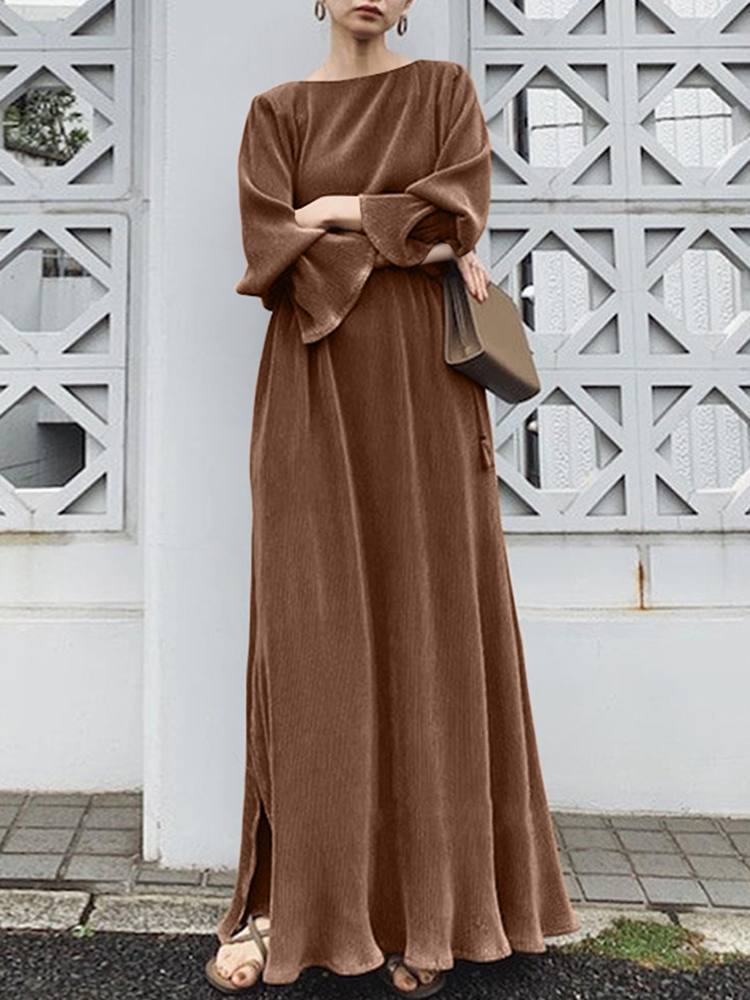 Solid Colour Vintage Elegant Long Dress