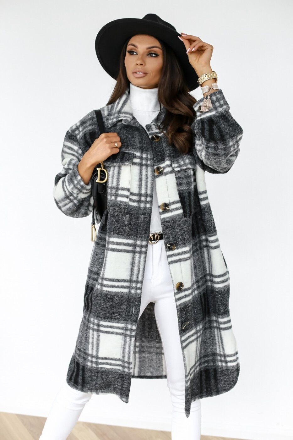 Long-sleeved plaid print shirt jacket