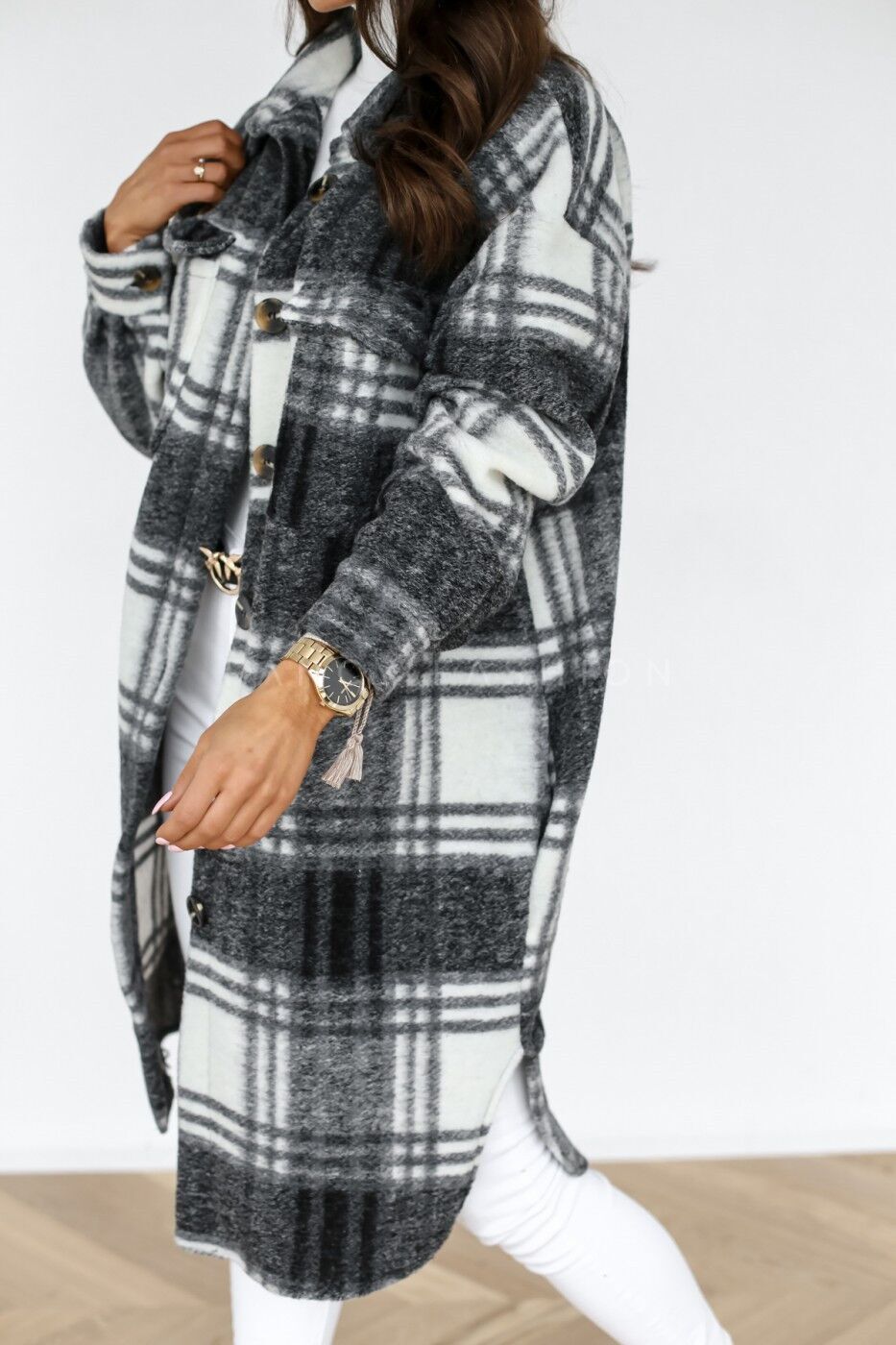 Long-sleeved plaid print shirt jacket