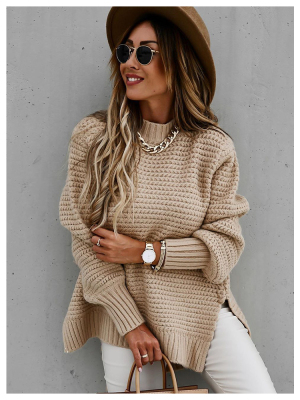 Fashionable Solid Color Knit Split Weater