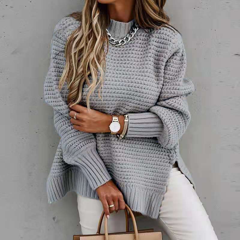 Fashionable Solid Color Knit Split Weater