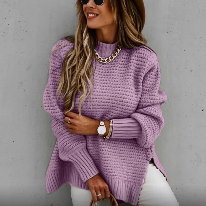 Fashionable Solid Color Knit Split Weater