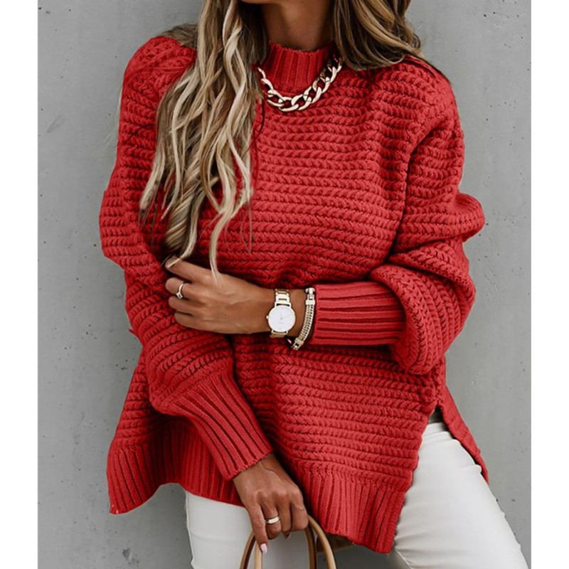 Fashionable Solid Color Knit Split Weater