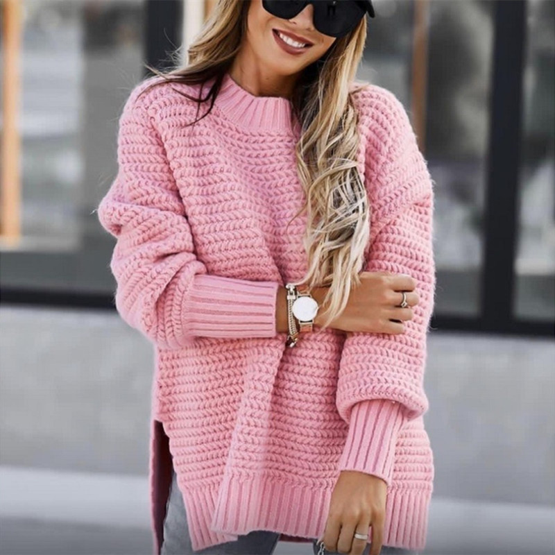 Fashionable Solid Color Knit Split Weater