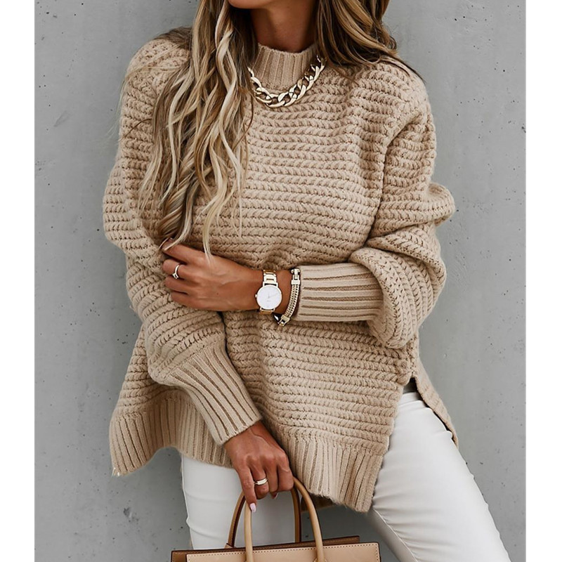 Fashionable Solid Color Knit Split Weater