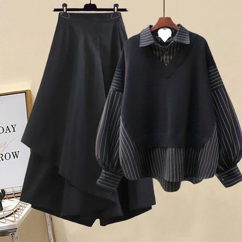 New Waisted Shirt Half-body Skirt Trousers Two-piece Set