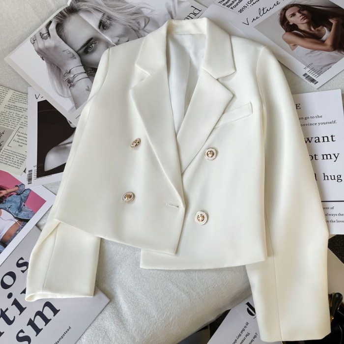 Double-breasted solid color long-sleeved suit