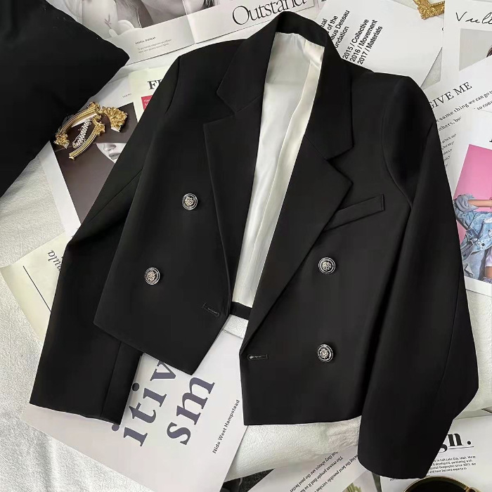 Double-breasted solid color long-sleeved suit