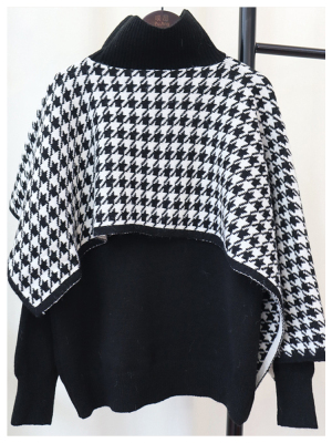 Fashionable Shawl Collar Knit Shirt with Patchwork