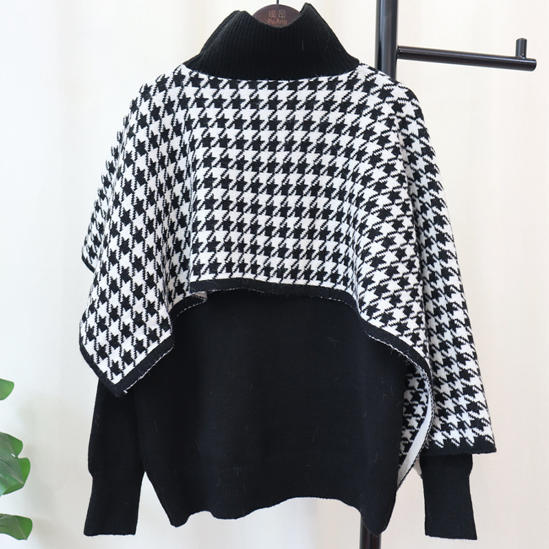 Fashionable Shawl Collar Knit Shirt with Patchwork